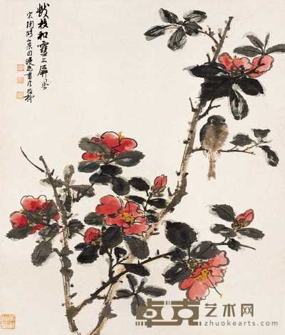 谢稚柳 山茶小鸟 镜心 57×48.5cm